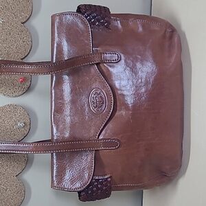 Vintage The Bridge Brown Leather Top Handle Bag Made In Italy 13.5"×11.5"×4"